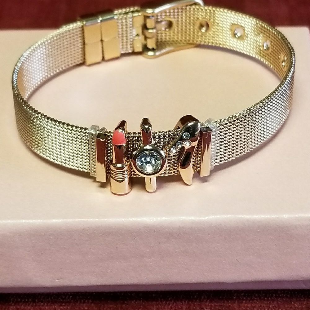 GIRL BOSS Silver MESH CHARM BRACELET - ADJUSTABLE BAND